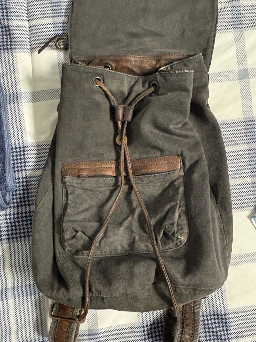 Black Canvas Backpack with Brown Leather Trim